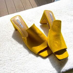 Charles David mustard yellow suede slides